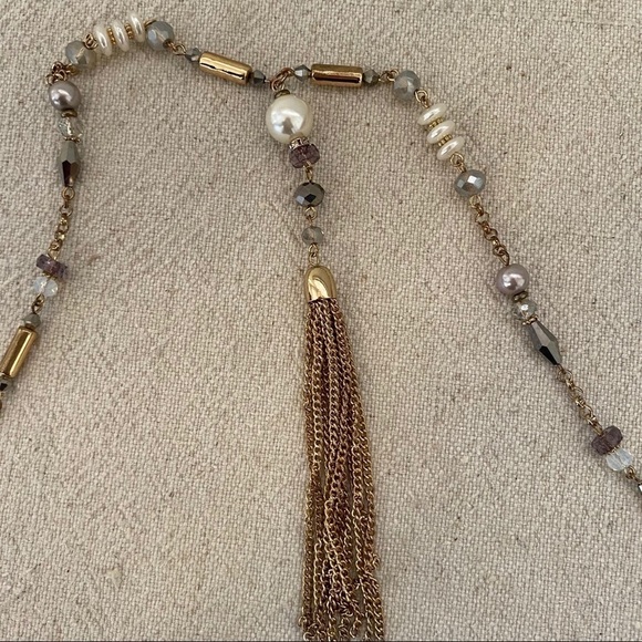 Long Tassel Necklace Faceted Beads Pearls Gold - Picture 2 of 10